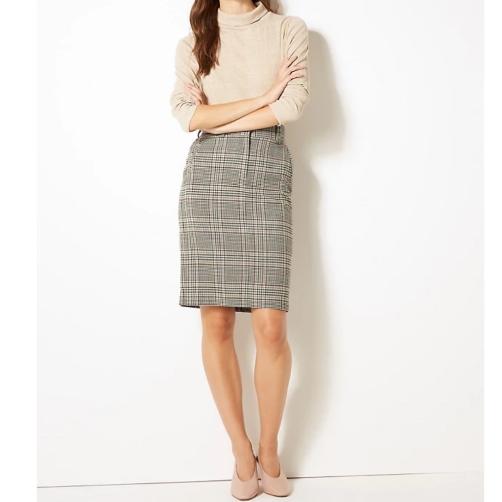 Vintage Skirt Houndstooth Black Cream Ivory Ecru Pencil Academia Size 8 Petite